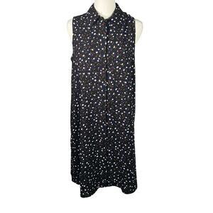Anne Klein Black Sleeveless Shirt Dress Sz 8 Abstract Print Button Front